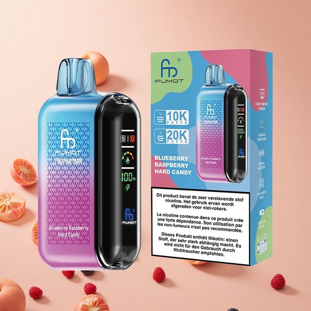 Áfonya Málna Hard Candy Fumot Tornado 20000 Puffs hungary wholesale Dual Mesh Coil