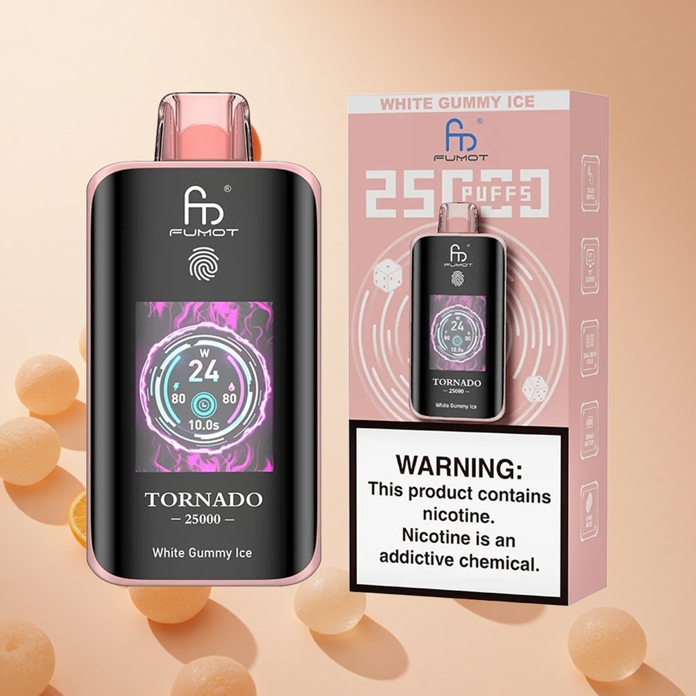 Fehér Rágógumi Ízű Fumot Tornado 25000 Puffs hungary wholesale HD Kijelzővel és 700mAh Akkumulátorral