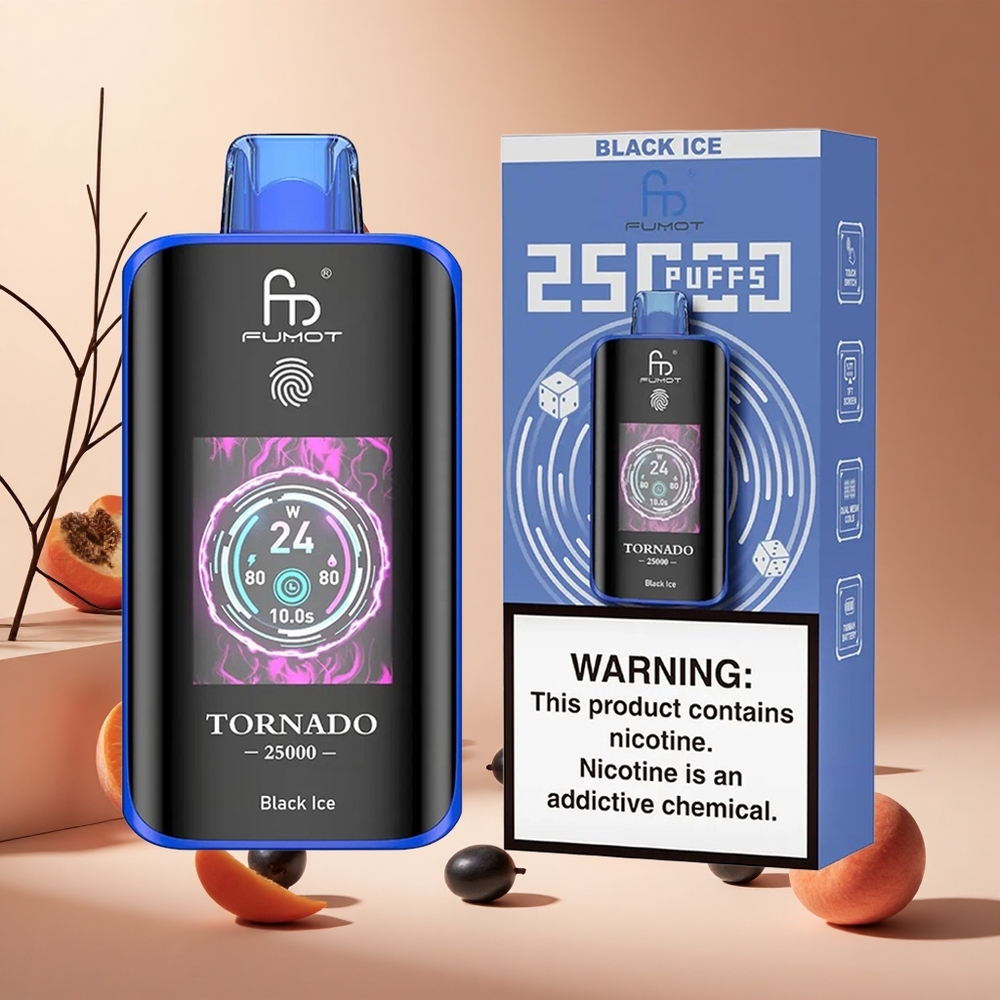 Fekete Jég Fumot Tornado 25000 Puffs Hungary Wholesale HD Kijelző és Type-C
