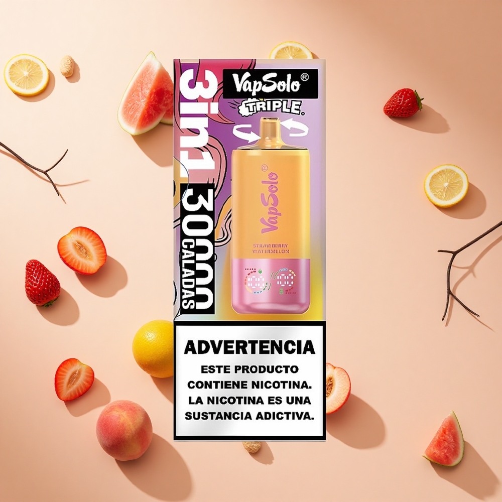 Eper görögdinnye & barack citrom VapSolo Triple 30000 Puffs hungary wholesale 40ml, Type-C